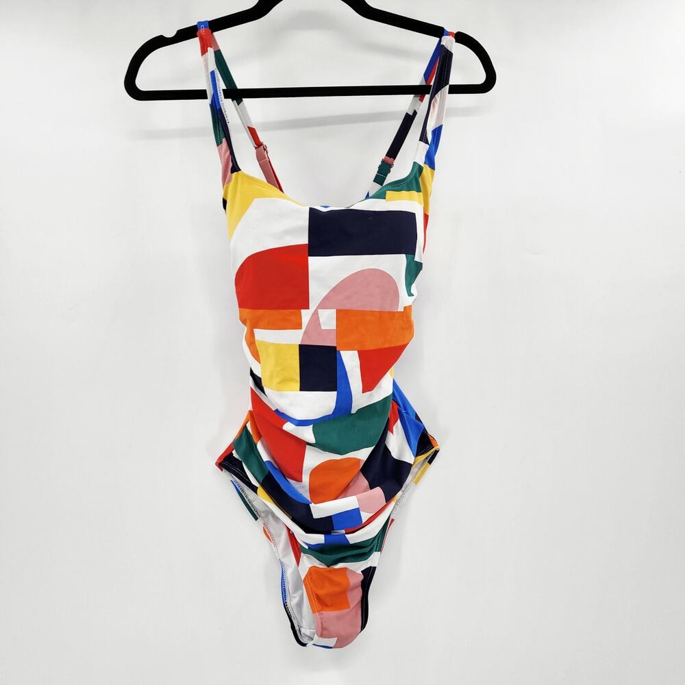 Nautica Women’s Size L Multicolor Colorblock Cross Back One Piece Swimsuit